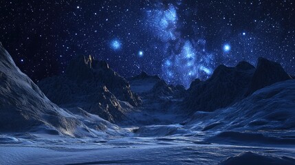Poster - Night landscape featuring a milky way and stars in a 3D cartoon rendering