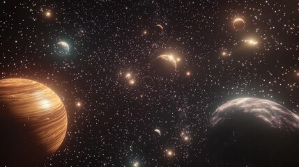 Fototapete - Stars of a planet and galaxy rendered in 3D cartoon style in open space