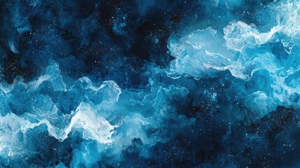 Aufkleber - Cosmic neon light blue watercolor background in a 3D cartoon rendering Textured black canvas for contemporary creative design Hand drawn abstract multicolor watercolor paint illustration