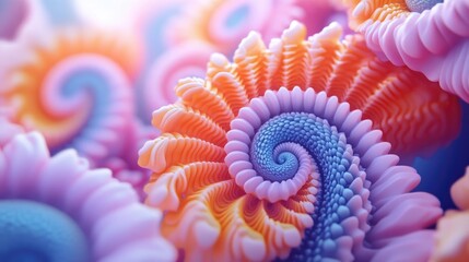 Poster - Abstract fractal patterns and shapes in a 3D cartoon rendering featuring flowers and spirals