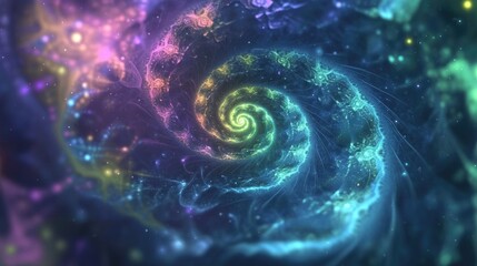 Poster - Abstract fractal patterns and shapes in a 3D cartoon rendering Infinite universe with a mysterious psychedelic relaxation pattern Dynamic flowing natural forms and sacred geometry featuring mystic