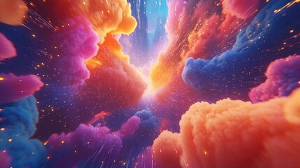 Aufkleber - Bright fractal paint bursts and lights in a 3D cartoon rendering representing creativity imagination spirituality and art in a metaphorical composition