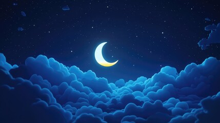 Fototapete - Crescent moon in the night sky illustrated in 3D cartoon style
