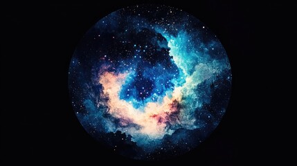 Aufkleber - 3D cartoon depiction of a universe filled with stars nebula and galaxy Watercolor in a circular format