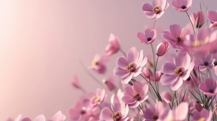 Poster - 3D rendering of cartoon pink flowers and background