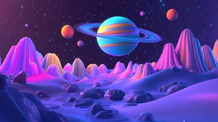Aufkleber - Alien planet in space 3D cartoon rendering