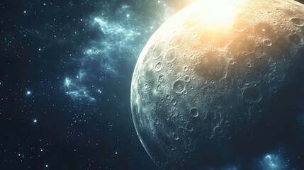 Poster - Artistic depiction of a fantasy moon in space created through 3D cartoon rendering Beautiful illustration of the universe