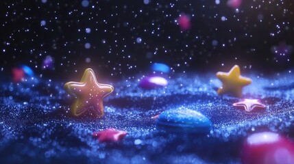 Fototapete - 3D rendering of stars in a galaxy within open space in a cartoon style