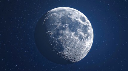 Wall Mural - Cartoon rendering of the moon in a blue night sky in 3D