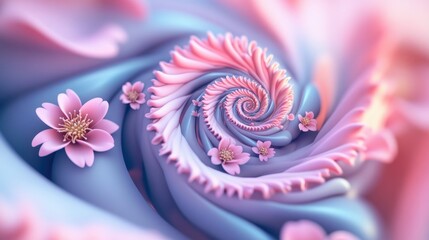 Poster - Abstract fractal patterns and shapes in a 3D cartoon rendering featuring flowers and spirals