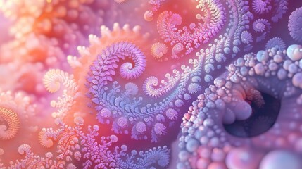 Poster - Abstract fractal patterns and shapes in a 3D cartoon rendering Dynamic flowing natural forms featuring flowers and spirals A mysterious psychedelic relaxation pattern