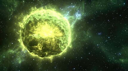 Poster - Scientific background featuring a 3D cartoon rendering of a glowing nebula and stars in a mysterious deep space universe