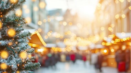 Canvas Print - Christmas market filled with stalls, eager visitors, and sparkling lights, creating a warm and joyful atmosphere for the holidays