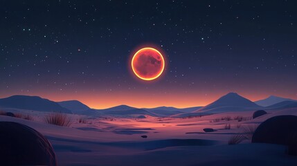 Aufkleber - Cartoon rendering in 3D of a Total Lunar Eclipse