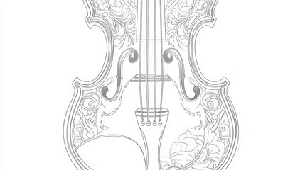 Poster - Realistic line art of a violin, each string and curve drawn with precision on white