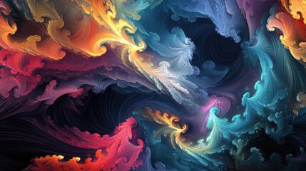 Poster - Colorful abstract background featuring a 3D cartoon rendering This graphic modern art piece showcases fractal artwork with creative wavy multicolor elements perfect for banner design It offers a d