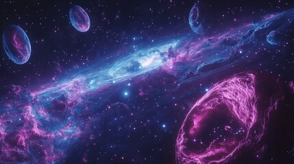 Aufkleber - Science fiction space wallpaper featuring galaxies and nebulas in an amazing 3D cartoon rendering