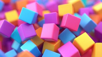 Aufkleber - Colorful 3D extruded squares create a background in this 3D cartoon rendering featuring an abstract design with geometric art elements and futuristic textures