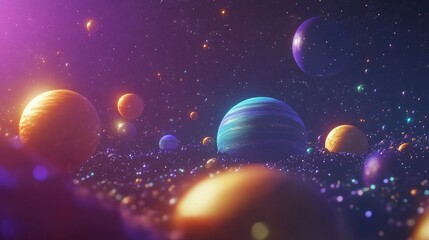 Aufkleber - 3D cartoon rendering showcasing a 2D illustration of deep vast space filled with bright stars planets and moons A variety of creative science fiction backdrops including alien solar systems and re