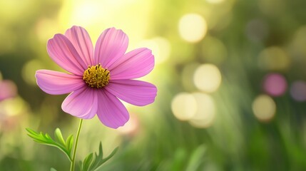 Poster - Summer pink flower on a blurred background in a 3D cartoon rendering