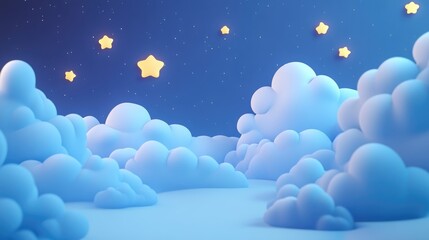 Wall Mural - Night sky featuring clouds and stars in a 3D cartoon rendering