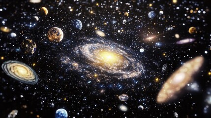 Aufkleber - 3D cartoon depiction of a beautiful galaxy space with a dark background filled with stars Artwork of deep space showcasing galaxies nebulas and stars in the universe