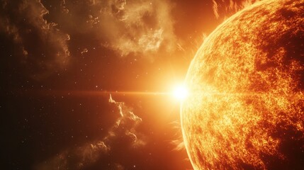 Fototapete - Sun Solar Flare in Space Background Panorama 3D Cartoon Rendering
