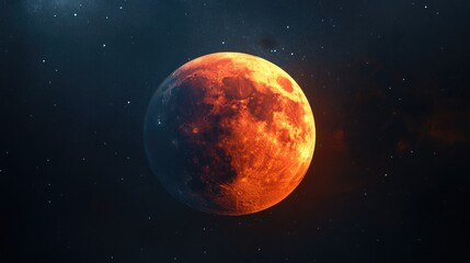 Fototapete - Beautiful Earth and the red Moon in 3D cartoon rendering