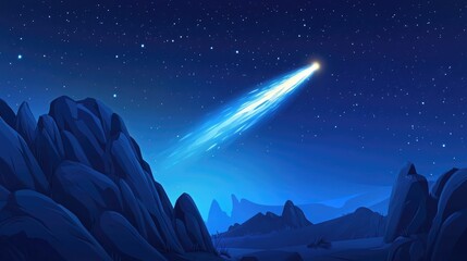 Poster - Cartoon rendering in 3D of a comet against a night sky