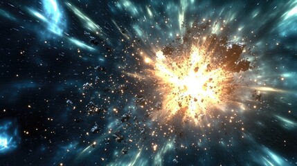 Poster - 3D cartoon depiction of a nebula and a cluster of stars in deep space showcasing science fiction art