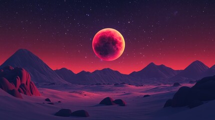 Wall Mural - 3D cartoon depiction of a blood moon during a total lunar eclipse sequence