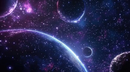 Poster - Stars of a planet and galaxy in free space depicted in a 3D cartoon rendering