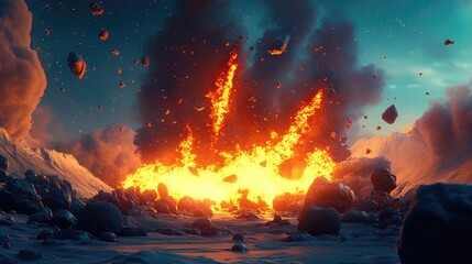 Aufkleber - Collision of flames in a battle background 3D cartoon illustration