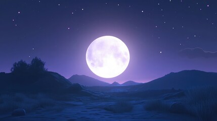 Poster - Bright White Full Moon at Night in 3D Cartoon Rendering