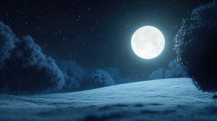 Poster - Bright White Full Moon at Night in 3D Cartoon Rendering