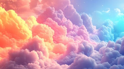 Poster - Rainbow cloud 3D background phone wallpaper with 3D cartoon rendering