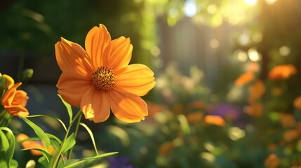 Poster - Stunning photograph of an Orange Cosmos flower that brings the warmth of the sun into your space in a 3D cartoon rendering