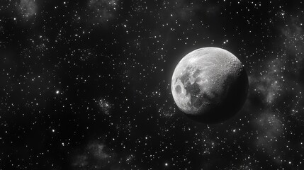 Aufkleber - Gray moon and numerous stars on a black background in 3D cartoon rendering