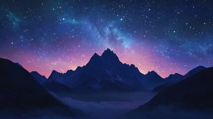 Aufkleber - Night sky landscape with mountain silhouette in 3D cartoon rendering