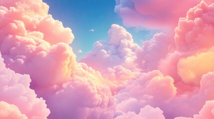 Aufkleber - Beautiful sky and clouds background image in 3D cartoon rendering