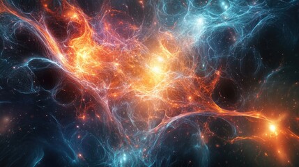 Fototapete - 3D cartoon rendering of structural fibers created by cosmic energy strings with energy flowing as thin bright elements