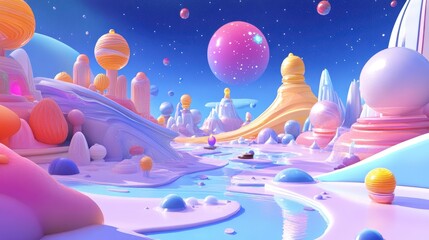 Aufkleber - Artificial space depicted in a 3D cartoon rendering