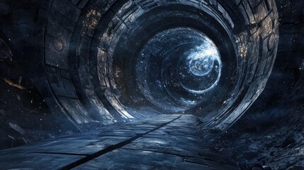 Poster - 3D cartoon depiction of a time warp journeying through dark unknown space 3D generated background