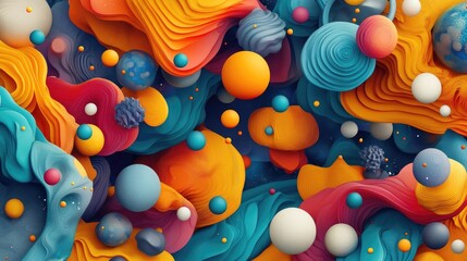 Aufkleber - Abstract geometric seamless background featuring 3D cartoon rendering of elements from cosmos flames physical phenomena and concepts in nature and medicine