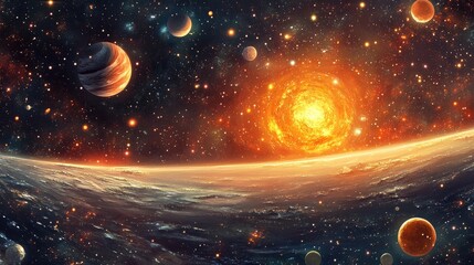Fototapete - Endless cosmos depicted in a 3D cartoon rendering Science fiction wallpaper
