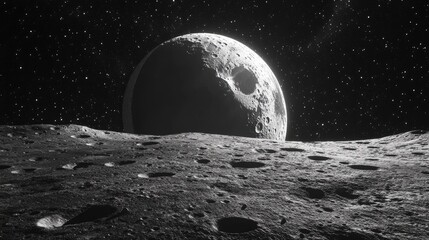 Poster - Half Moon Background in 3D Cartoon Rendering A realistic depiction of the Moon which is the only permanent natural satellite orbiting Earth
