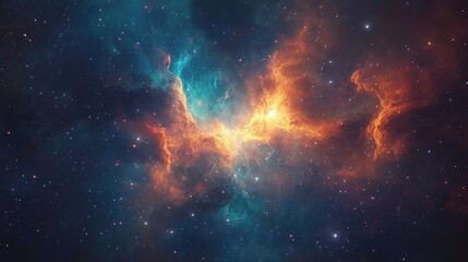 Poster - Scientific background featuring a 3D cartoon rendering of a glowing nebula and stars in a mysterious deep space universe