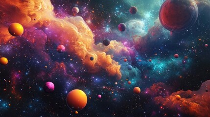 Poster - Abstract illustration of universe bodies in 3D cartoon rendering