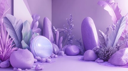 Poster - 3D cartoon rendering featuring natural materials transformed into purple