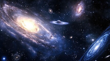 Poster - 3D cartoon depiction of galaxies and nebulae in space